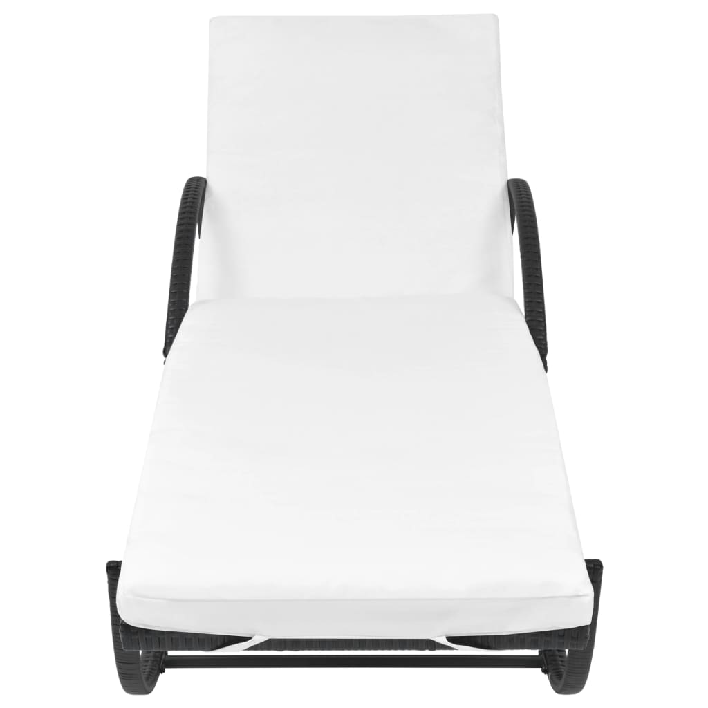 Sun Lounger with Cushion Poly Rattan Black