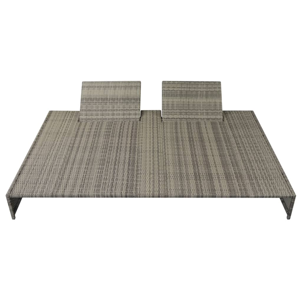 Double Sun Lounger with Cushion Poly Rattan Grey
