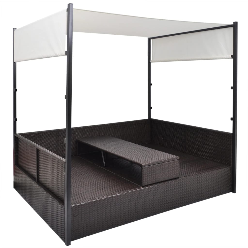 Garden Bed with Canopy Brown 190x130 cm Poly Rattan
