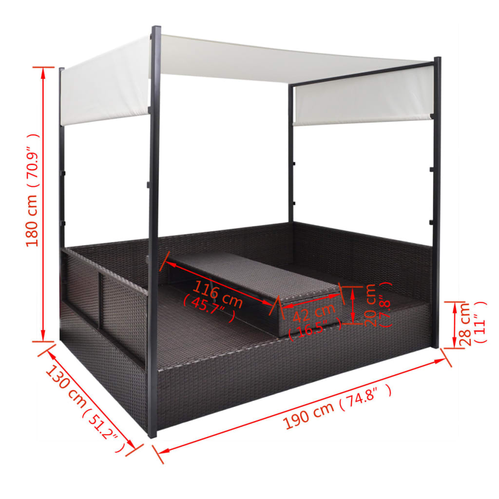 Garden Bed with Canopy Brown 190x130 cm Poly Rattan