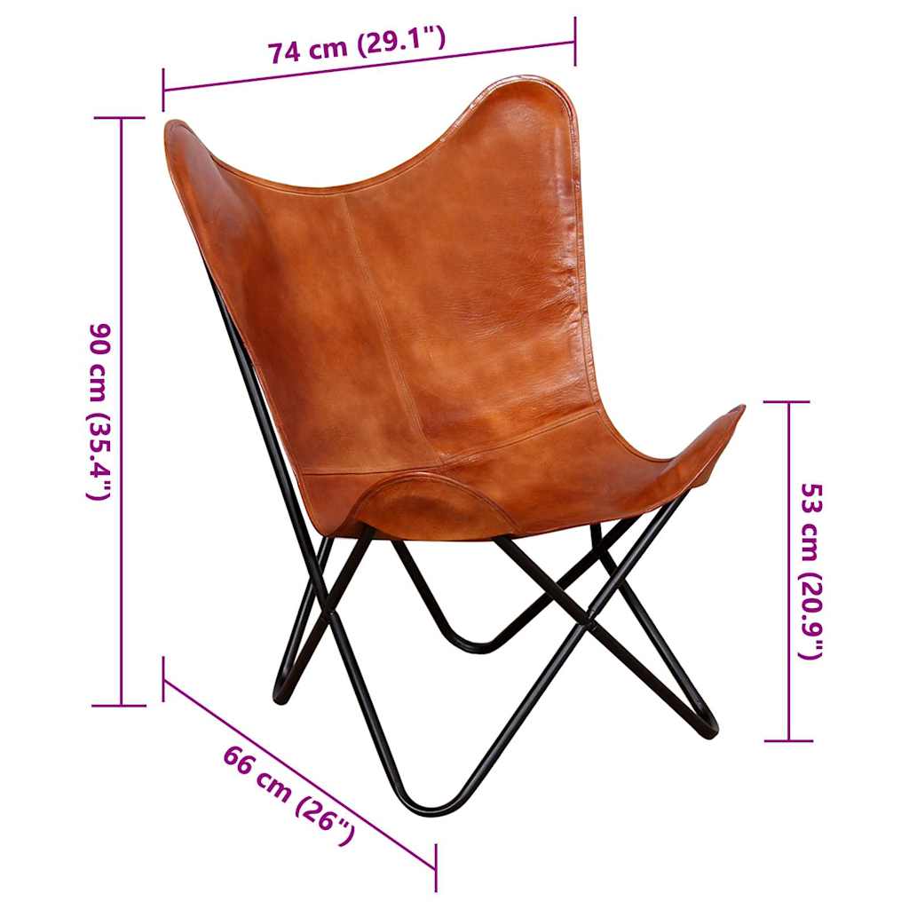Butterfly Chair Brown Real Leather