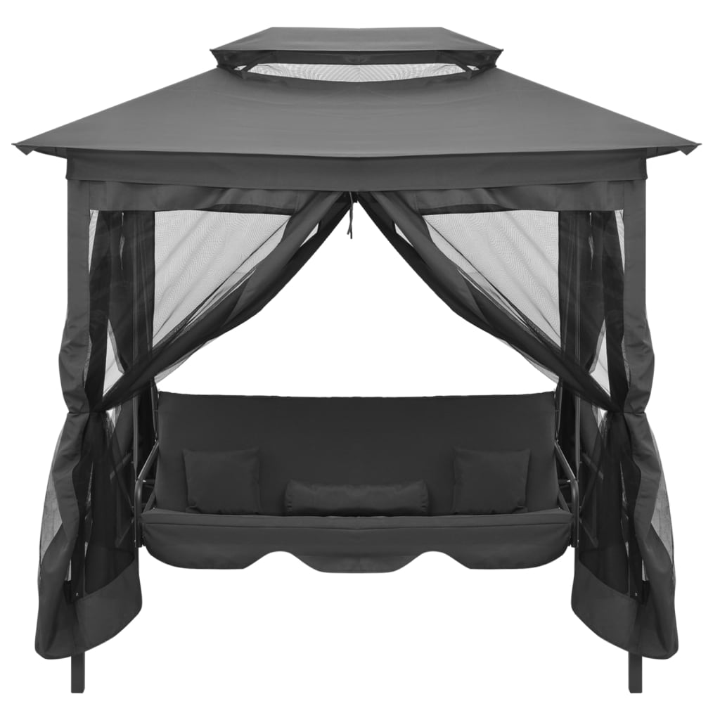 Outdoor Convertible Swing Bench with Canopy Anthracite 220x160x240 cm Steel