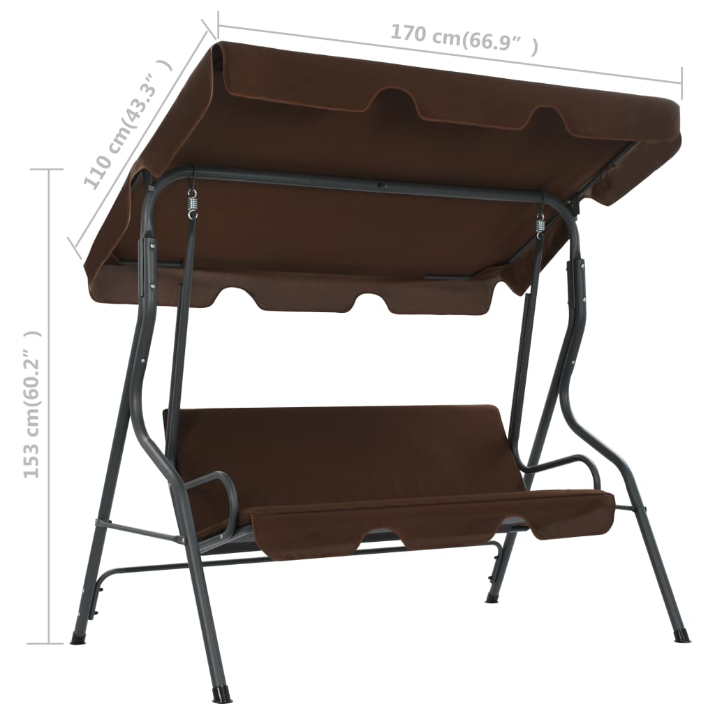 Garden Swing Bench Coffee 170x110x153 cm