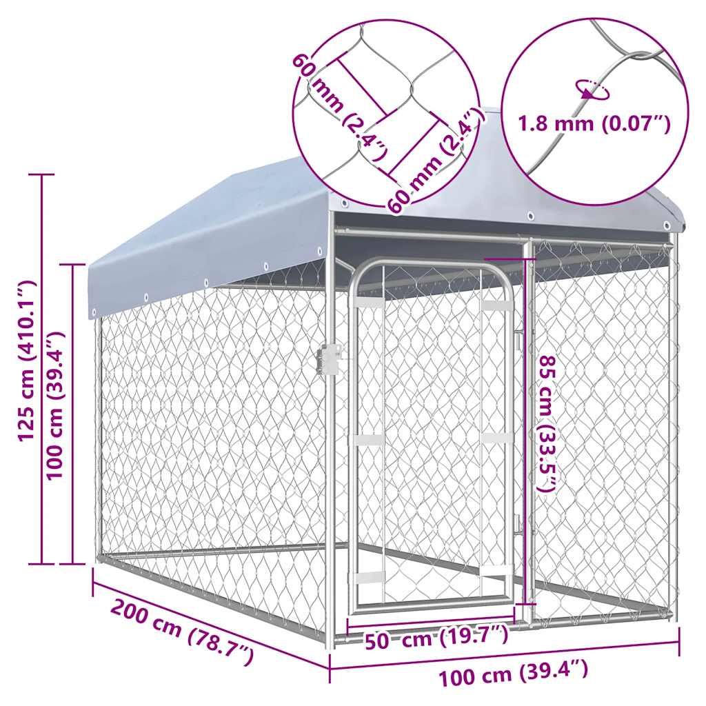Outdoor Dog Kennel with Roof 200x100x125 cm