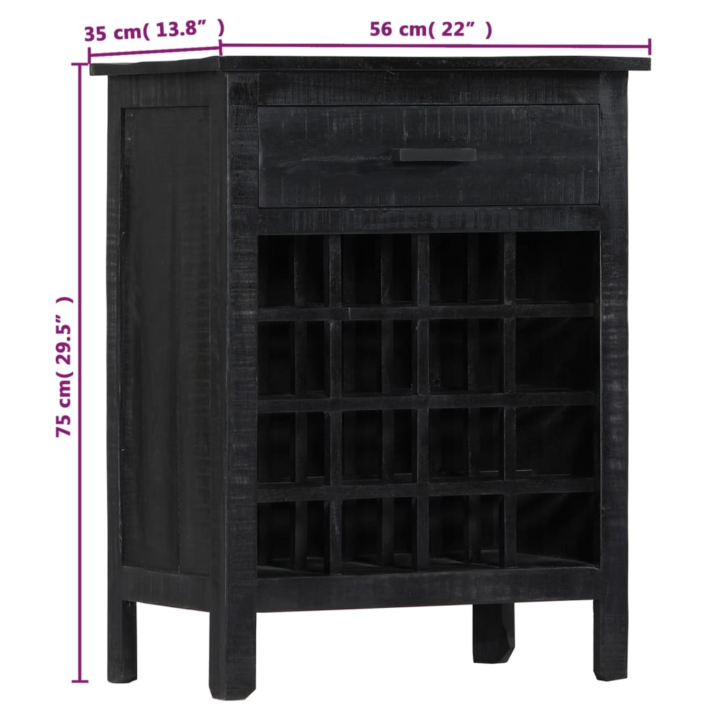 Wine Rack Black 56x35x75 cm Solid Mango Wood