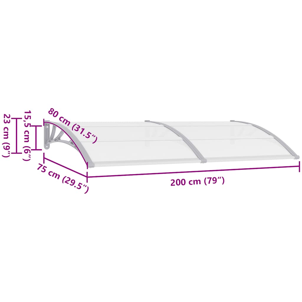 Door Canopy Grey and Transparent 200x75 cm PC