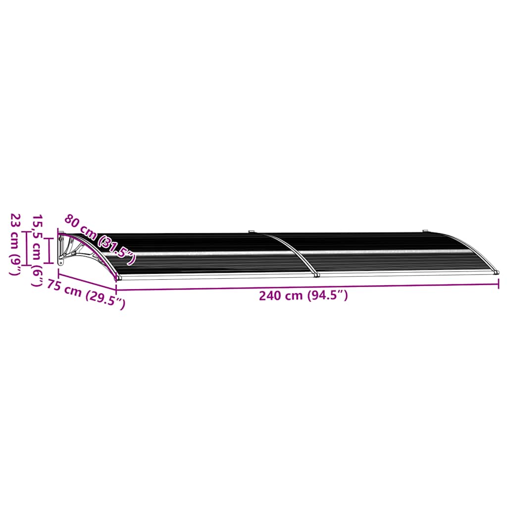 Door Canopy Black 240x75 cm PC