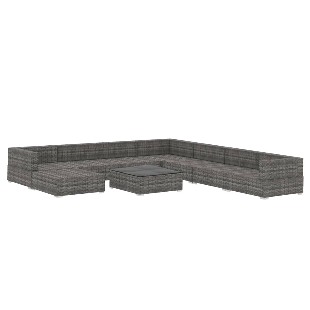 9 Piece Garden Lounge Set with Cushions Poly Rattan Grey