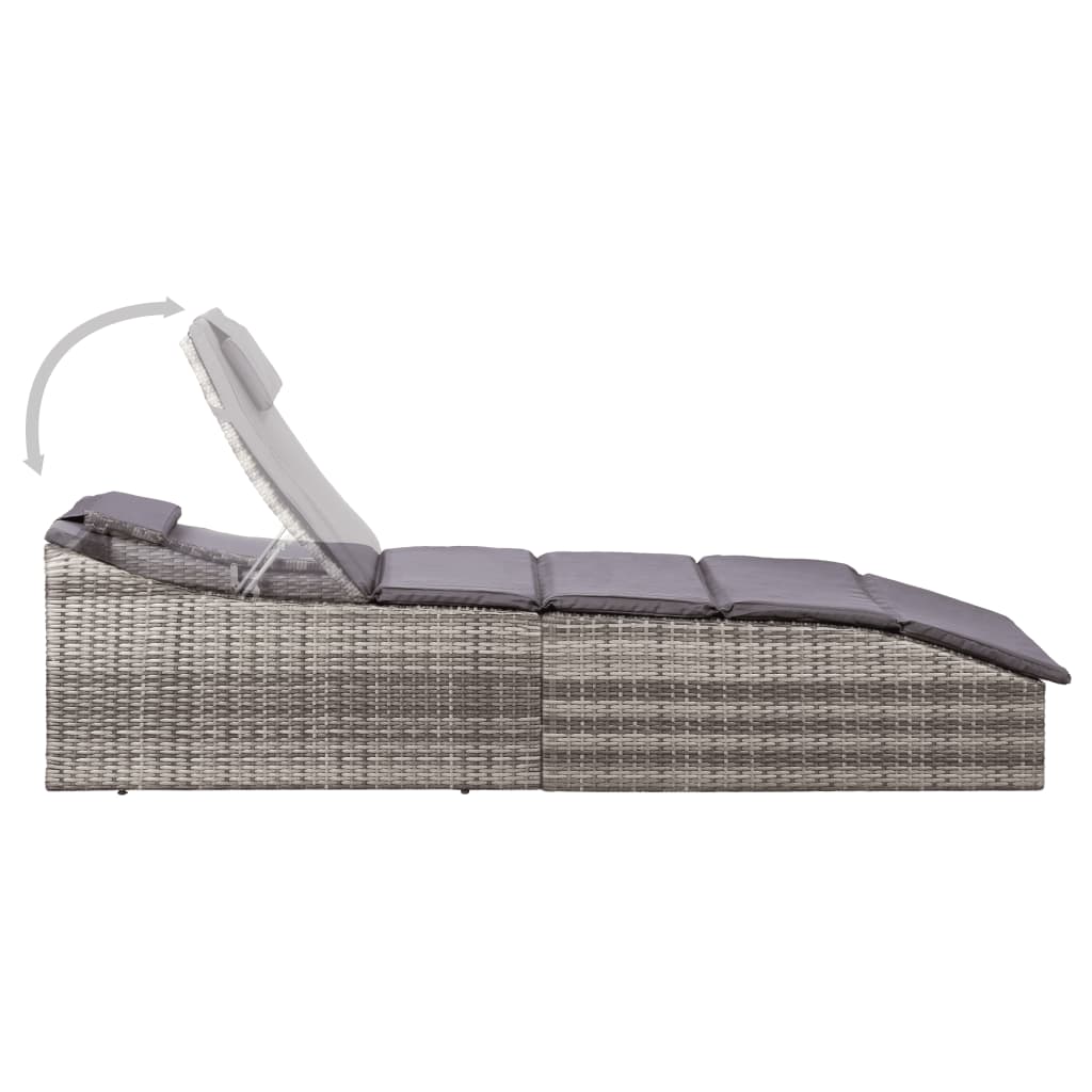 Sunbed with Cushion Poly Rattan Grey