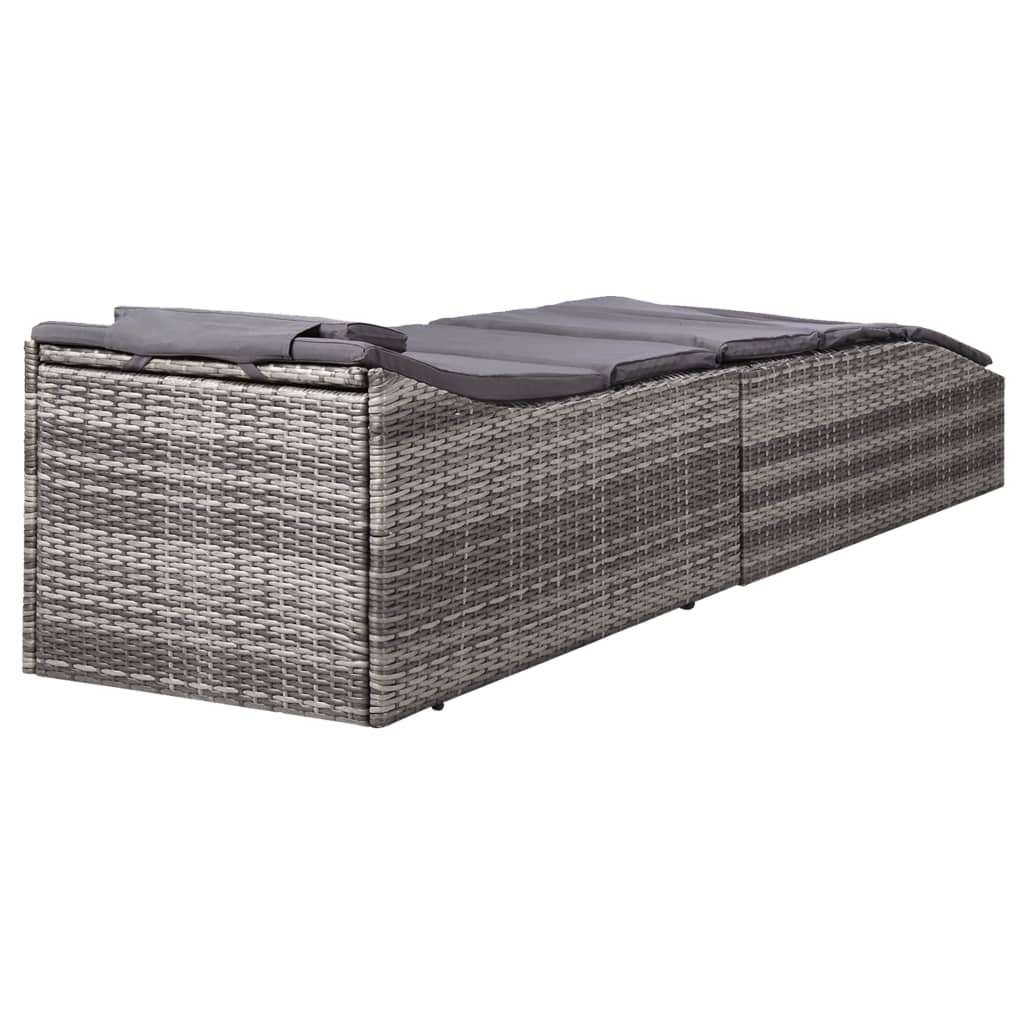 Sunbed with Cushion Poly Rattan Grey