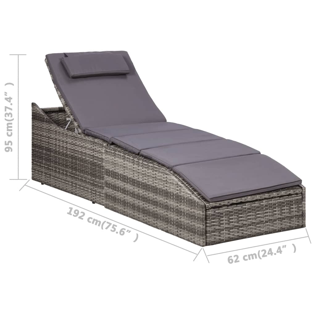Sunbed with Cushion Poly Rattan Grey