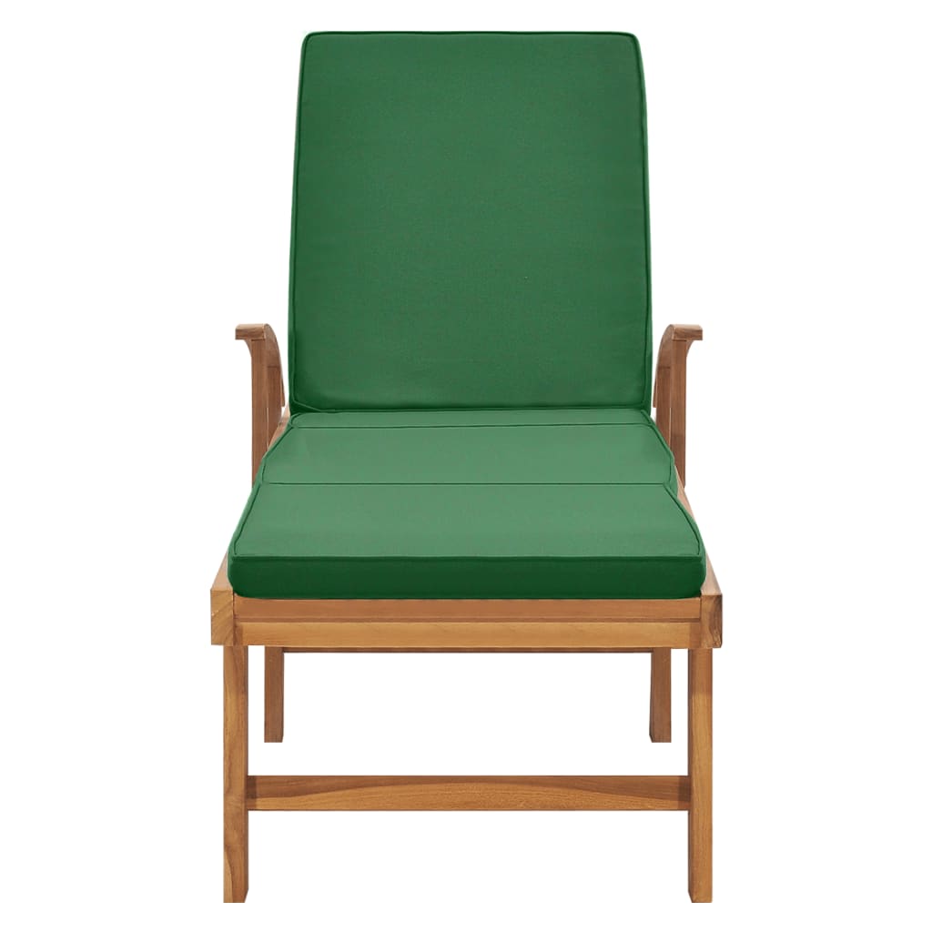 Sun Lounger with Cushion Solid Teak Wood Green