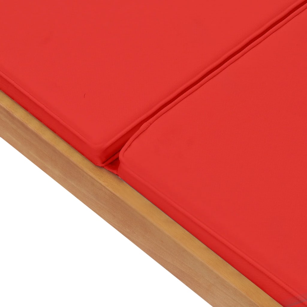 Sun Lounger with Cushion Solid Teak Wood Red