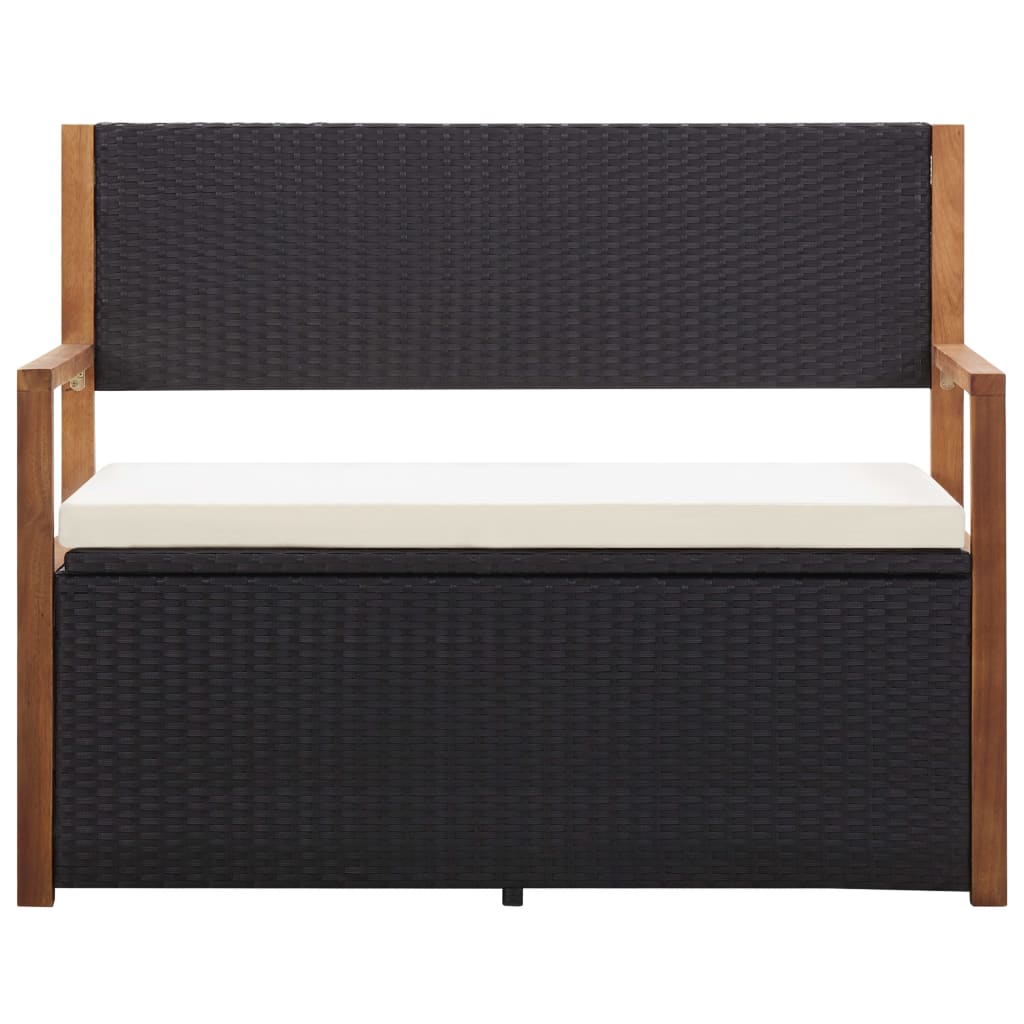 Storage Bench 115 cm Poly Rattan and Solid Acacia Wood Black
