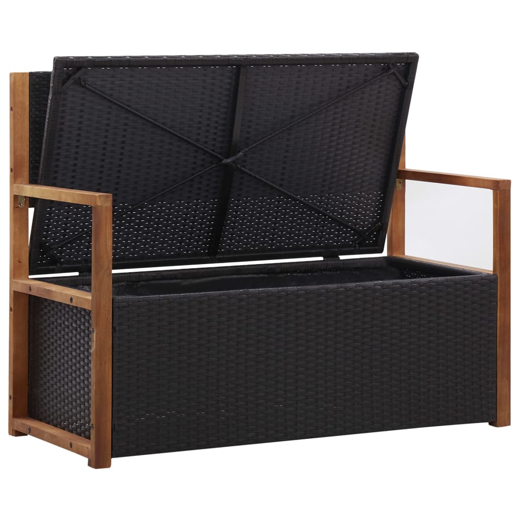 Storage Bench 115 cm Poly Rattan and Solid Acacia Wood Black
