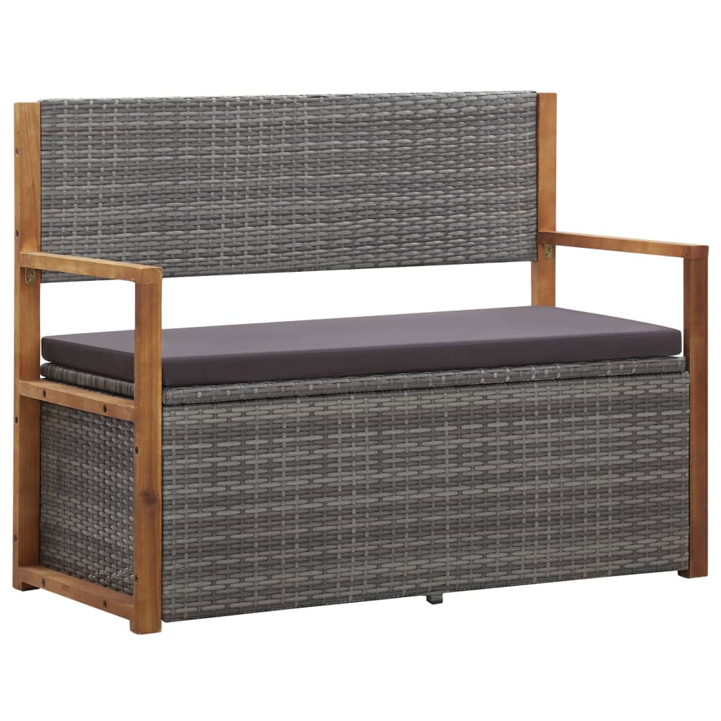 Storage Bench 115 cm Poly Rattan and Solid Acacia Wood Grey
