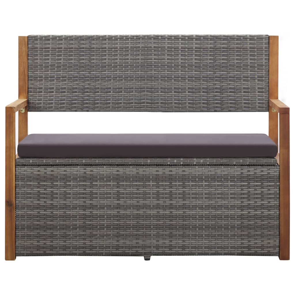 Storage Bench 115 cm Poly Rattan and Solid Acacia Wood Grey