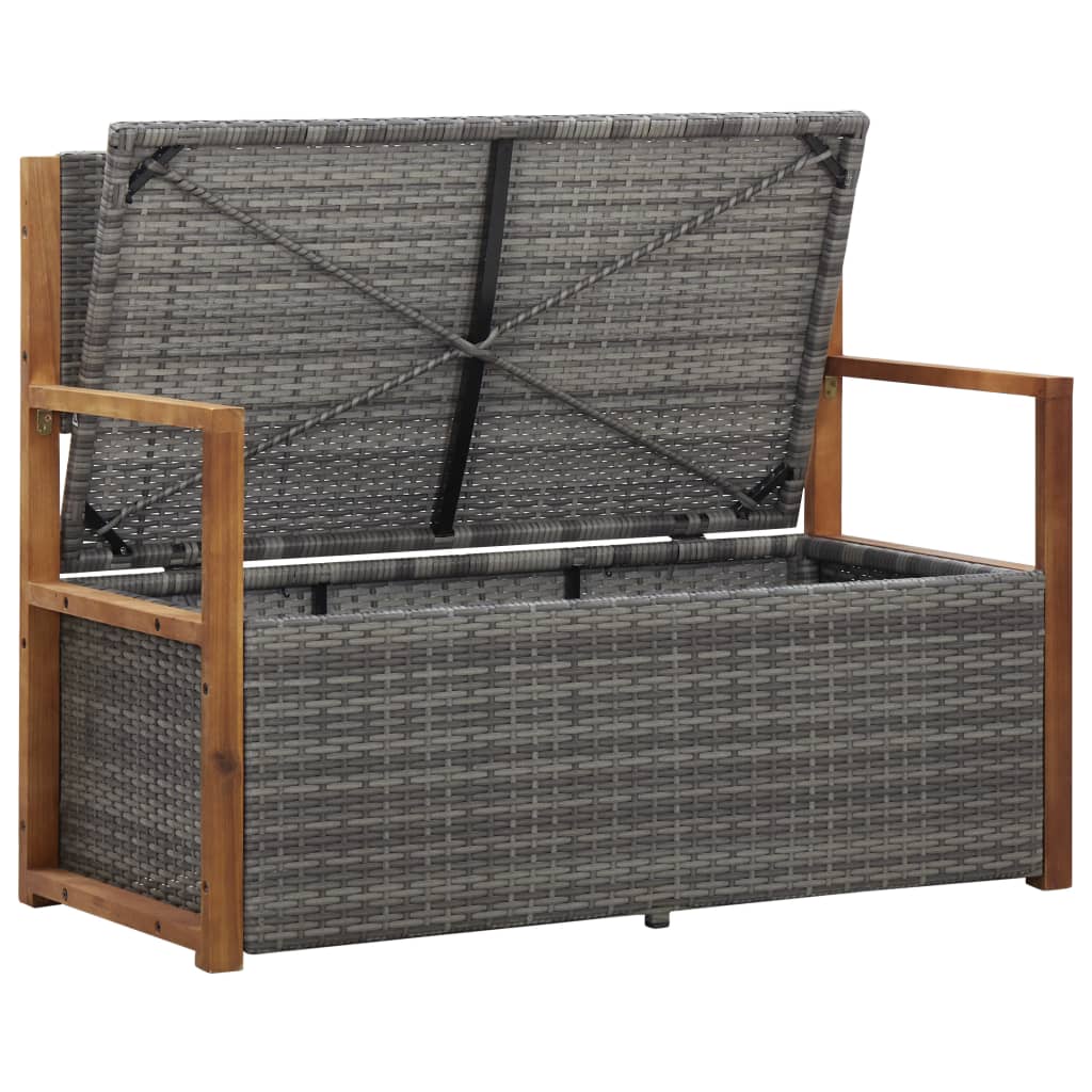 Storage Bench 115 cm Poly Rattan and Solid Acacia Wood Grey