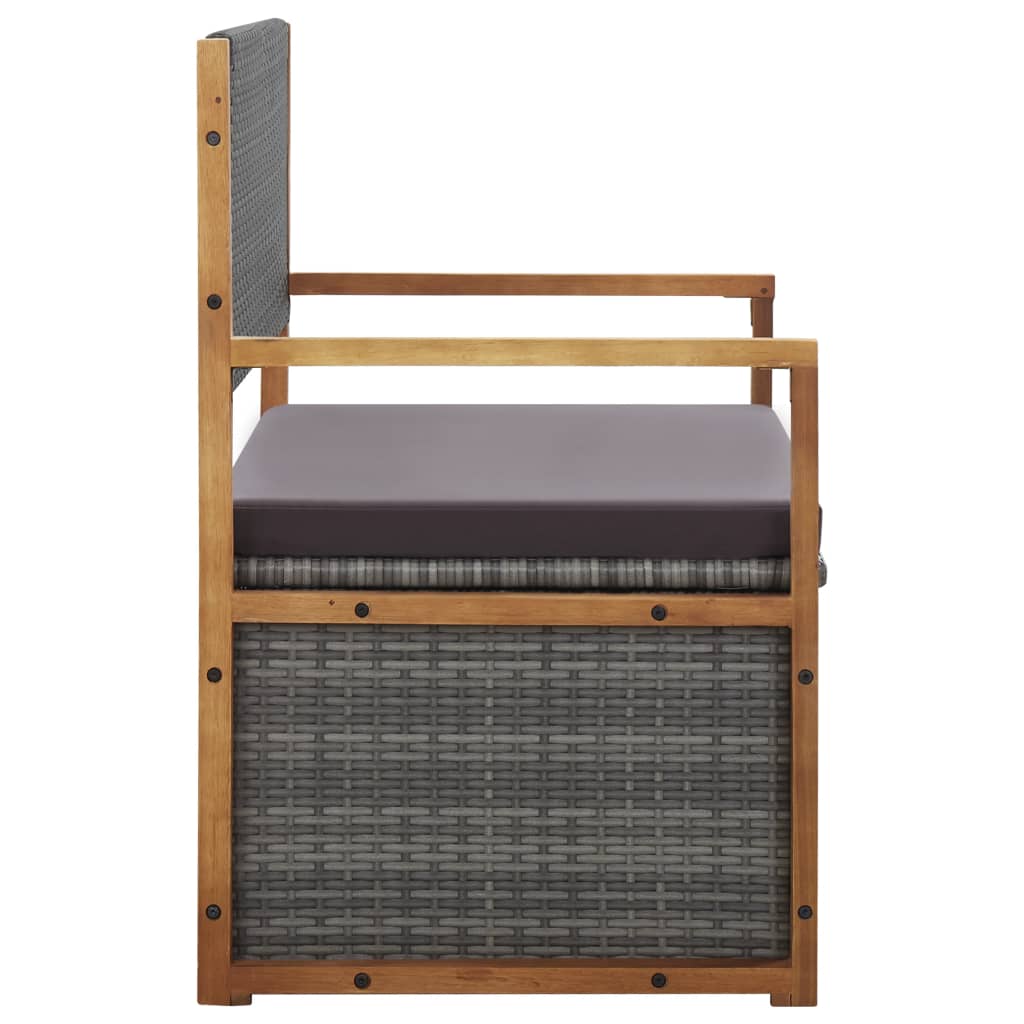 Storage Bench 115 cm Poly Rattan and Solid Acacia Wood Grey