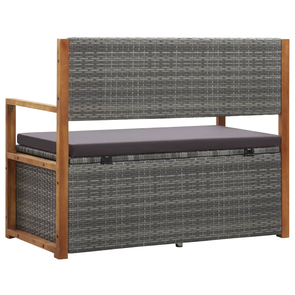 Storage Bench 115 cm Poly Rattan and Solid Acacia Wood Grey