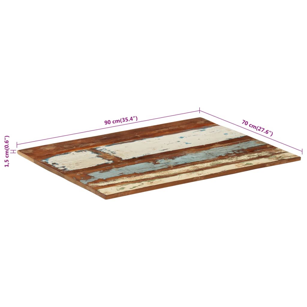 Rectangular Table Top 70x90 cm 15-16 mm Solid Wood Reclaimed