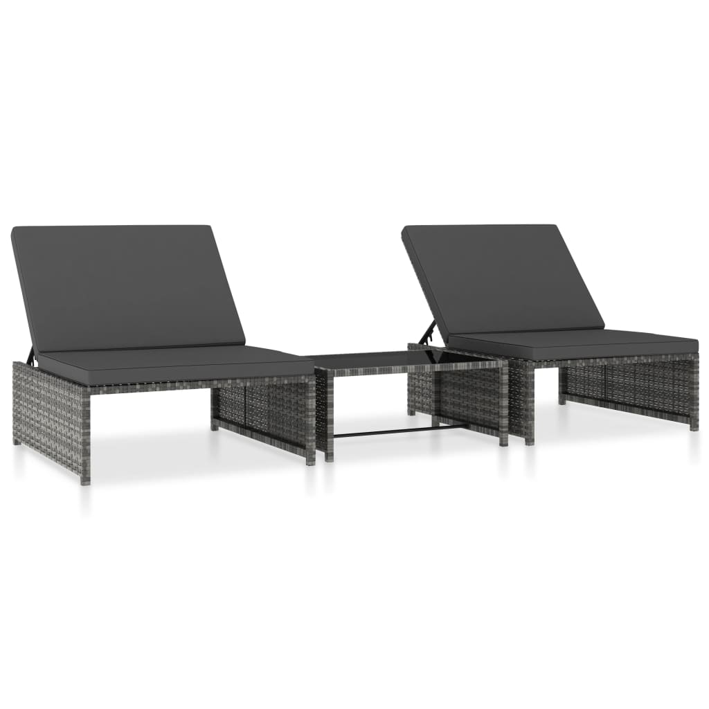 Reclining Garden Chairs 2 pcs with Table Grey Poly Rattan