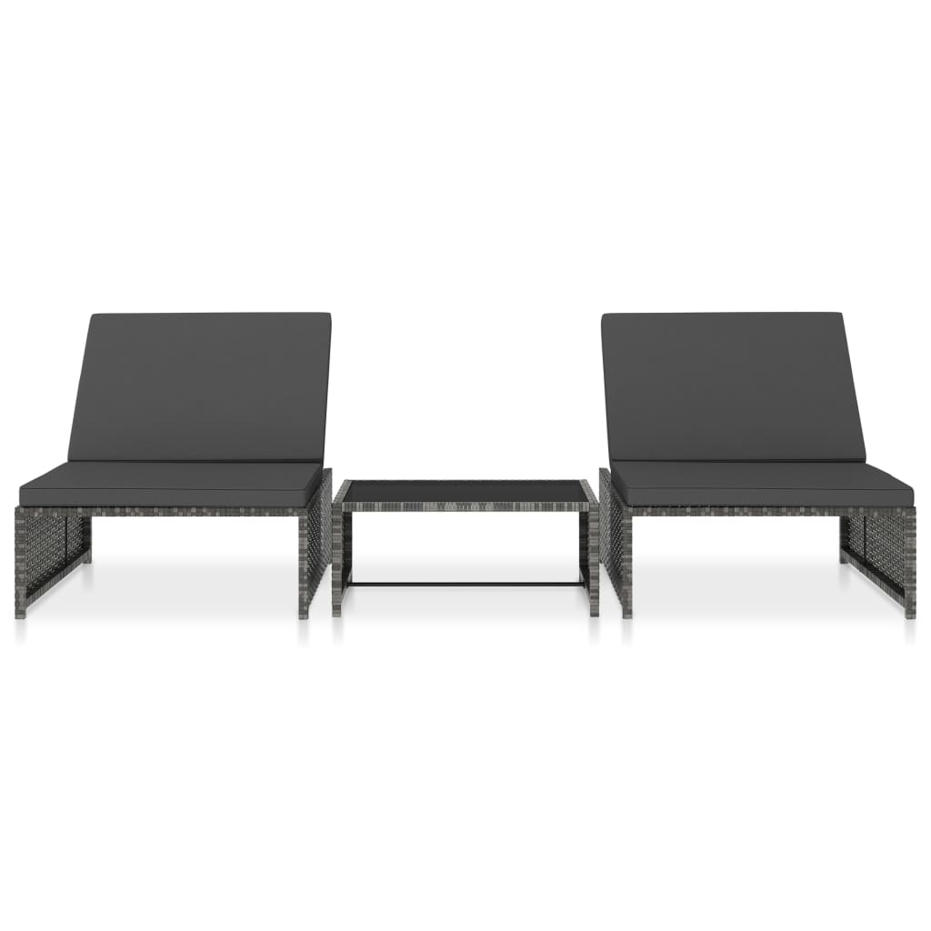 Reclining Garden Chairs 2 pcs with Table Grey Poly Rattan