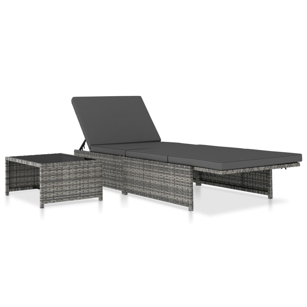 Reclining Garden Chairs 2 pcs with Table Grey Poly Rattan