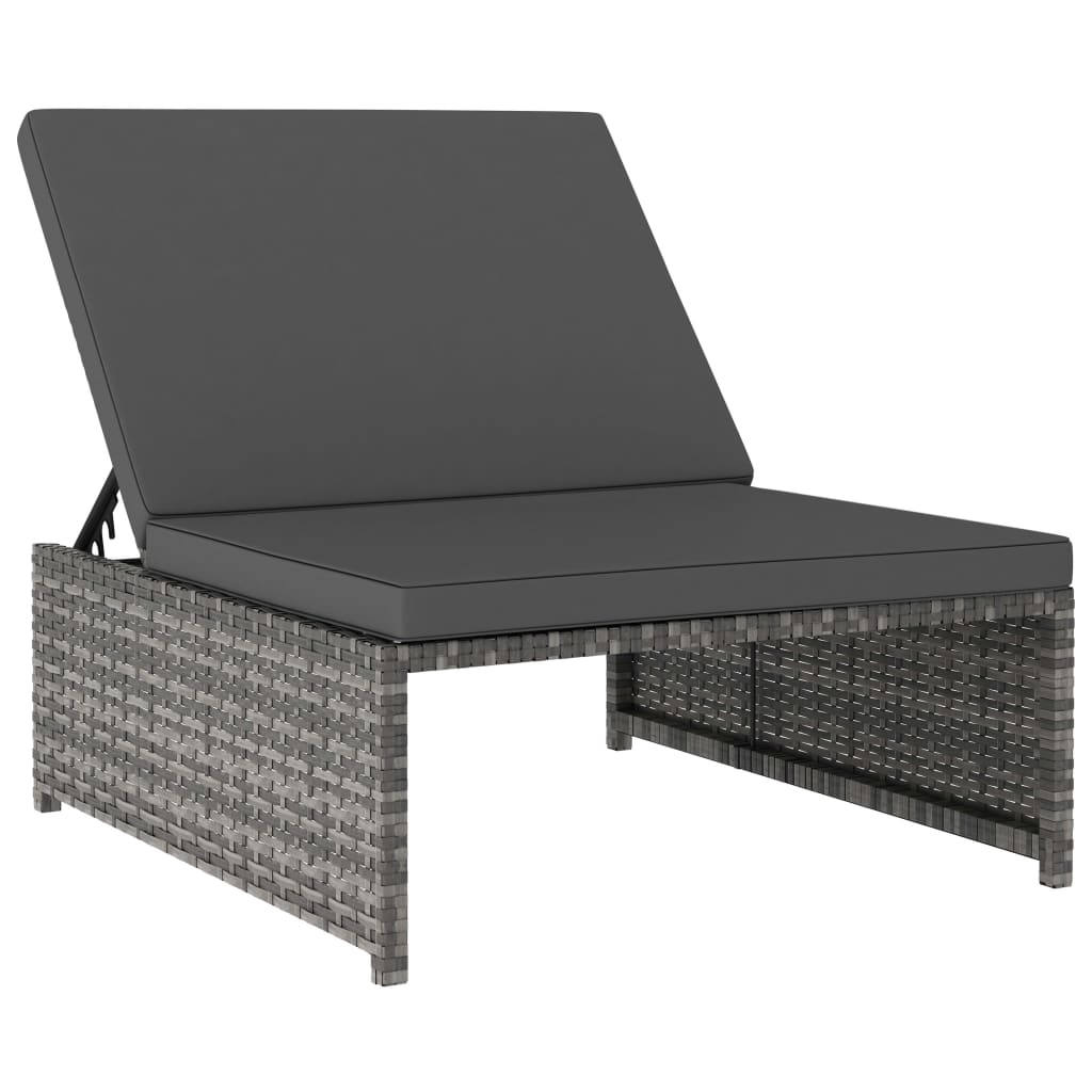 Reclining Garden Chairs 2 pcs with Table Grey Poly Rattan