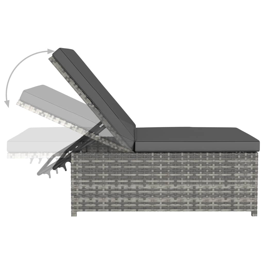 Reclining Garden Chairs 2 pcs with Table Grey Poly Rattan