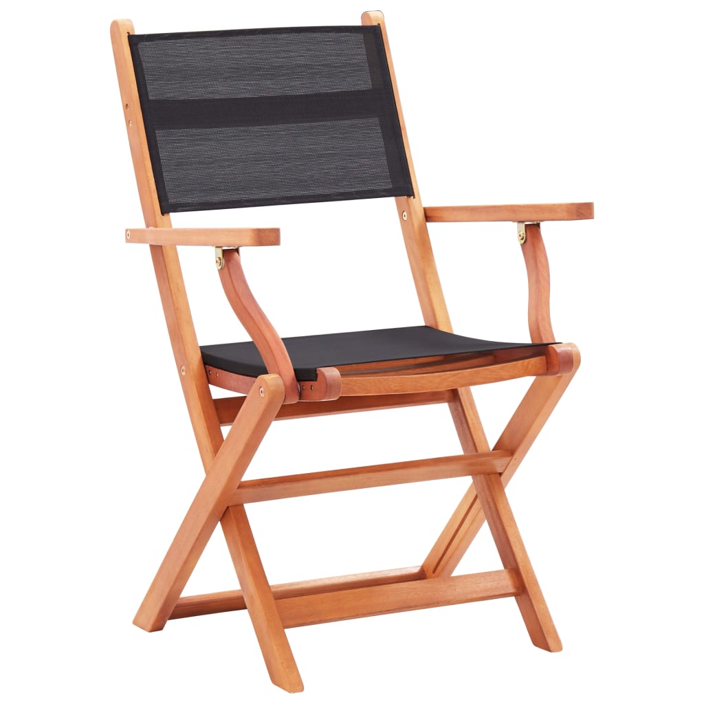 Folding Garden Chairs 4 pcs Black Solid Eucalyptus Wood and Textilene