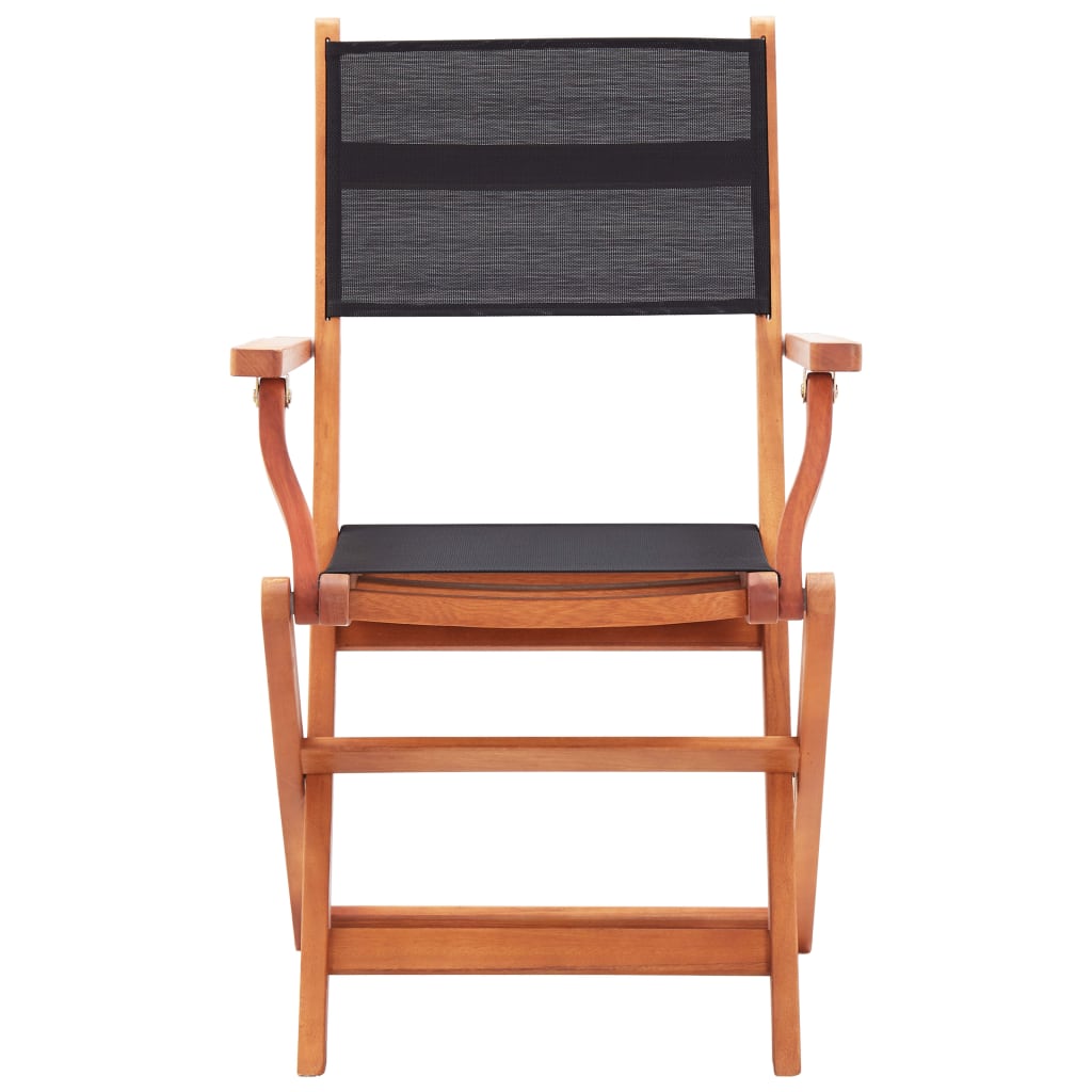 Folding Garden Chairs 4 pcs Black Solid Eucalyptus Wood and Textilene