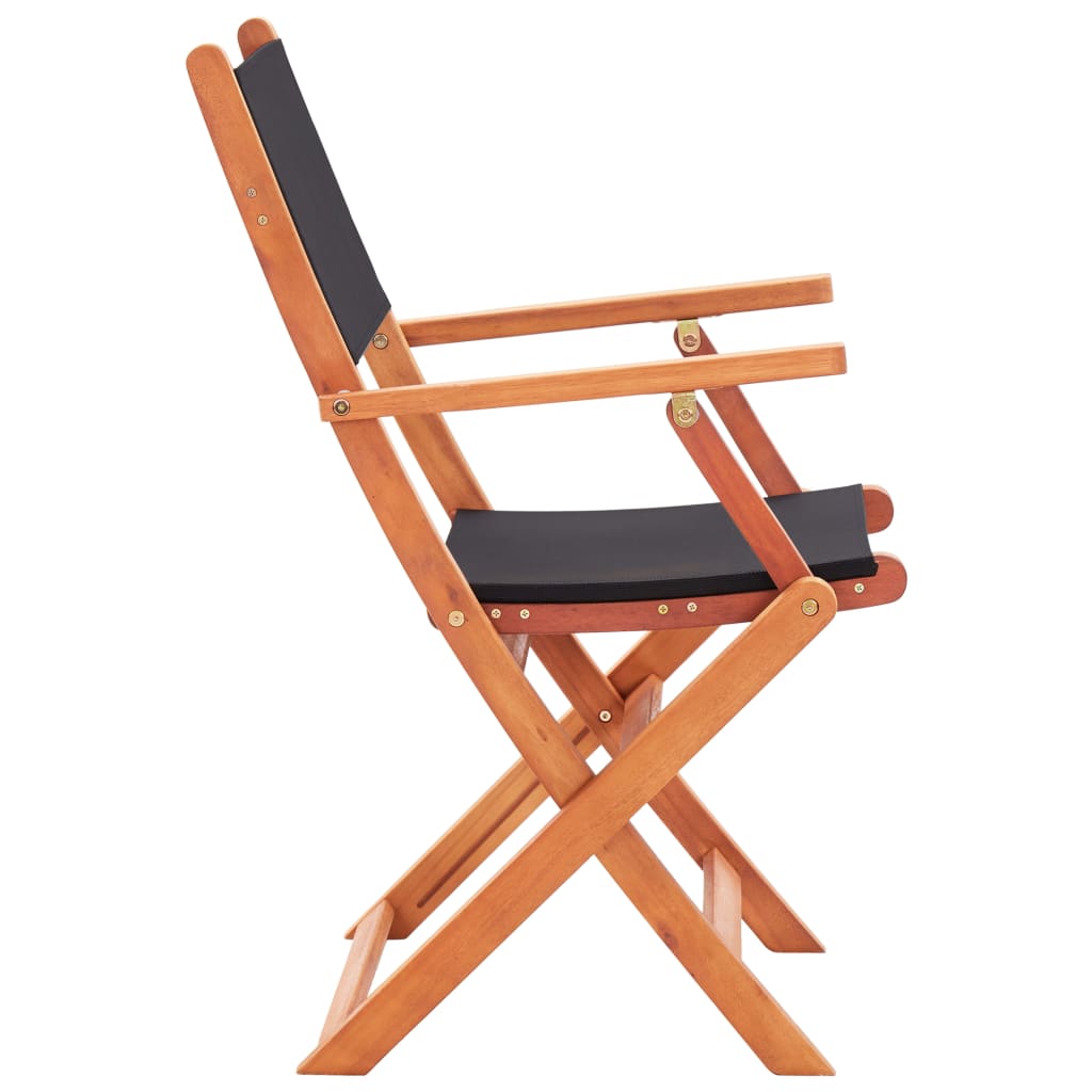 Folding Garden Chairs 4 pcs Black Solid Eucalyptus Wood and Textilene