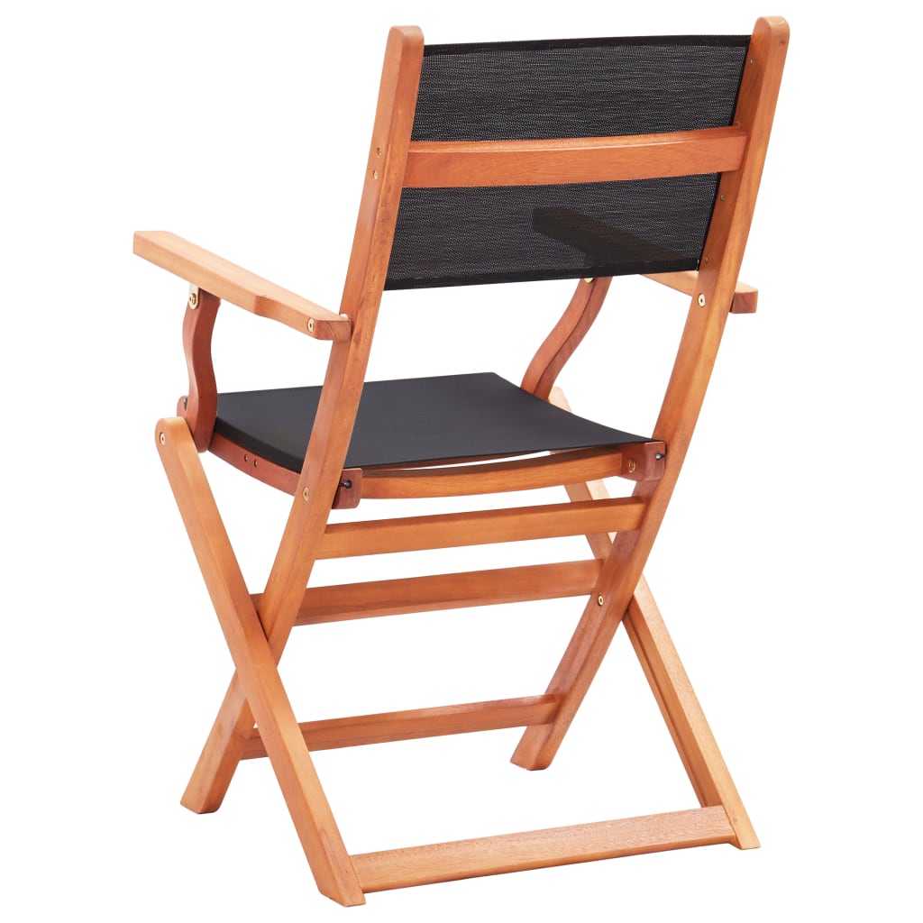 Folding Garden Chairs 4 pcs Black Solid Eucalyptus Wood and Textilene