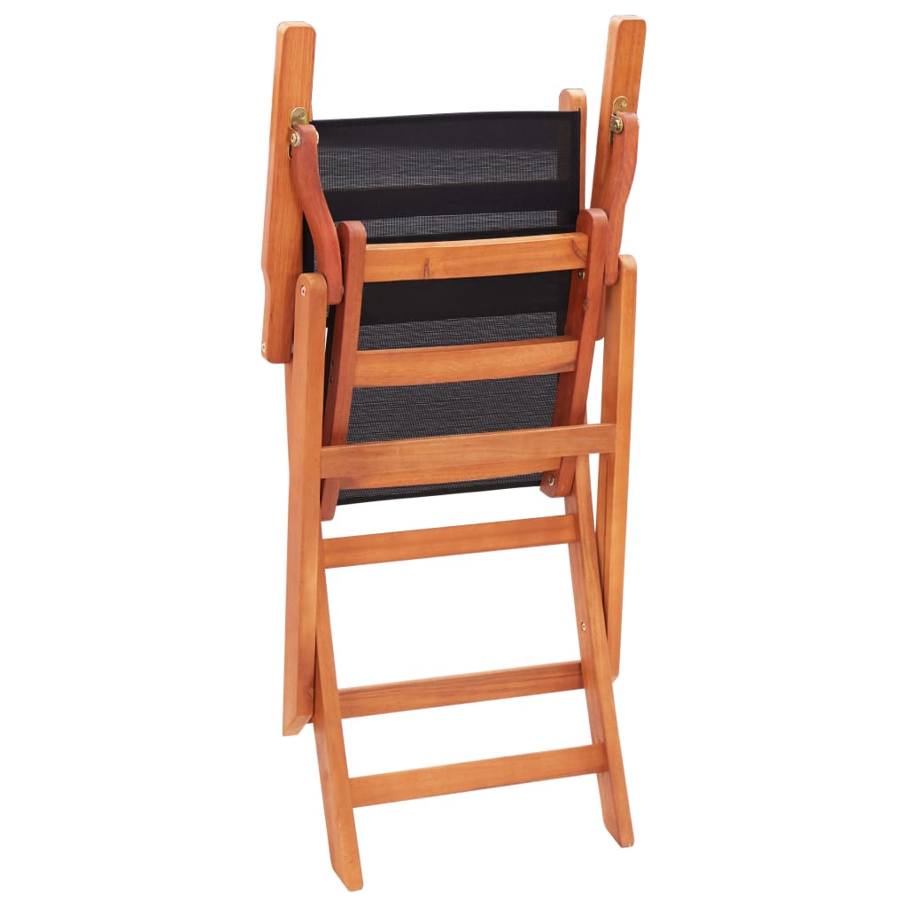Folding Garden Chairs 4 pcs Black Solid Eucalyptus Wood and Textilene