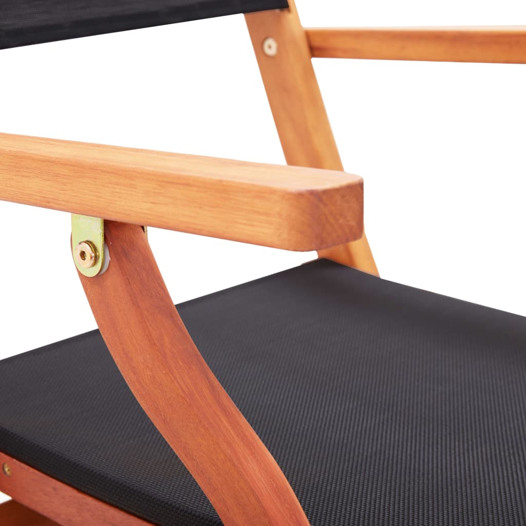 Folding Garden Chairs 4 pcs Black Solid Eucalyptus Wood and Textilene