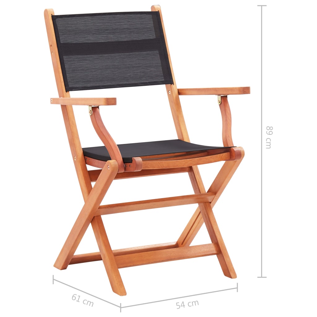 Folding Garden Chairs 4 pcs Black Solid Eucalyptus Wood and Textilene