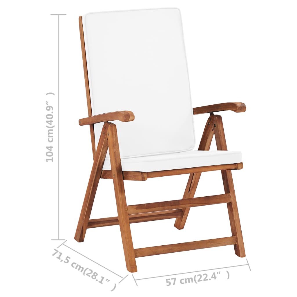 Reclining Garden Chairs with Cushions 2 pcs Solid Teak Wood Cream