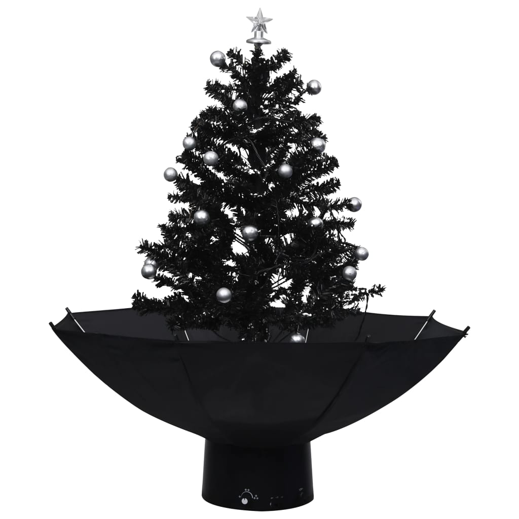 Snowing Christmas Tree with Umbrella Base Black 75 cm PVC