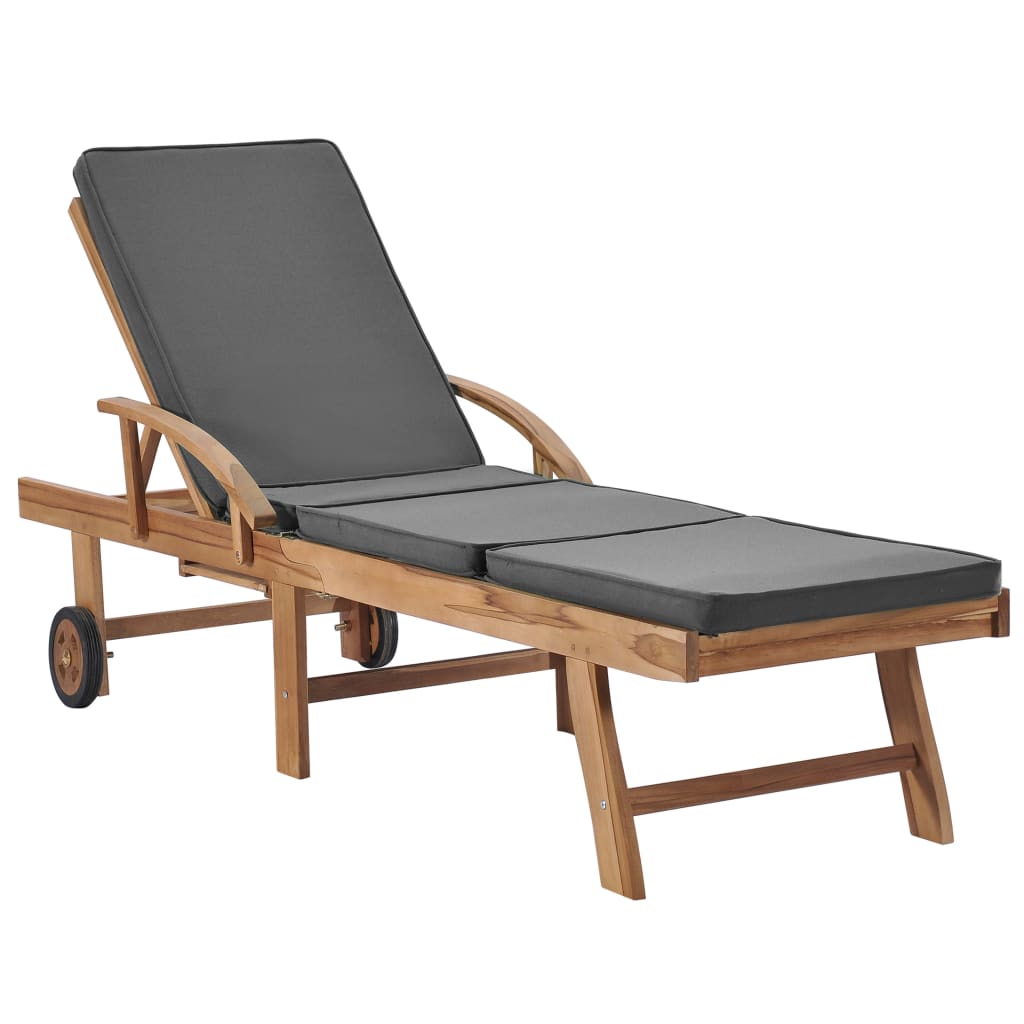 Sun Loungers with Cushions 2 pcs Solid Teak Wood Dark Grey