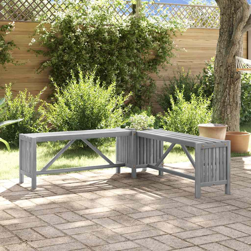 Garden Corner Bench with Planter 117cm Solid Acacia Wood Grey