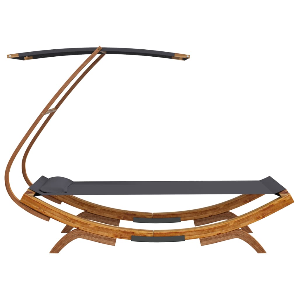 Outdoor Lounge Bed with Canopy 100x190x134 cm Solid Bent Wood Anthracite