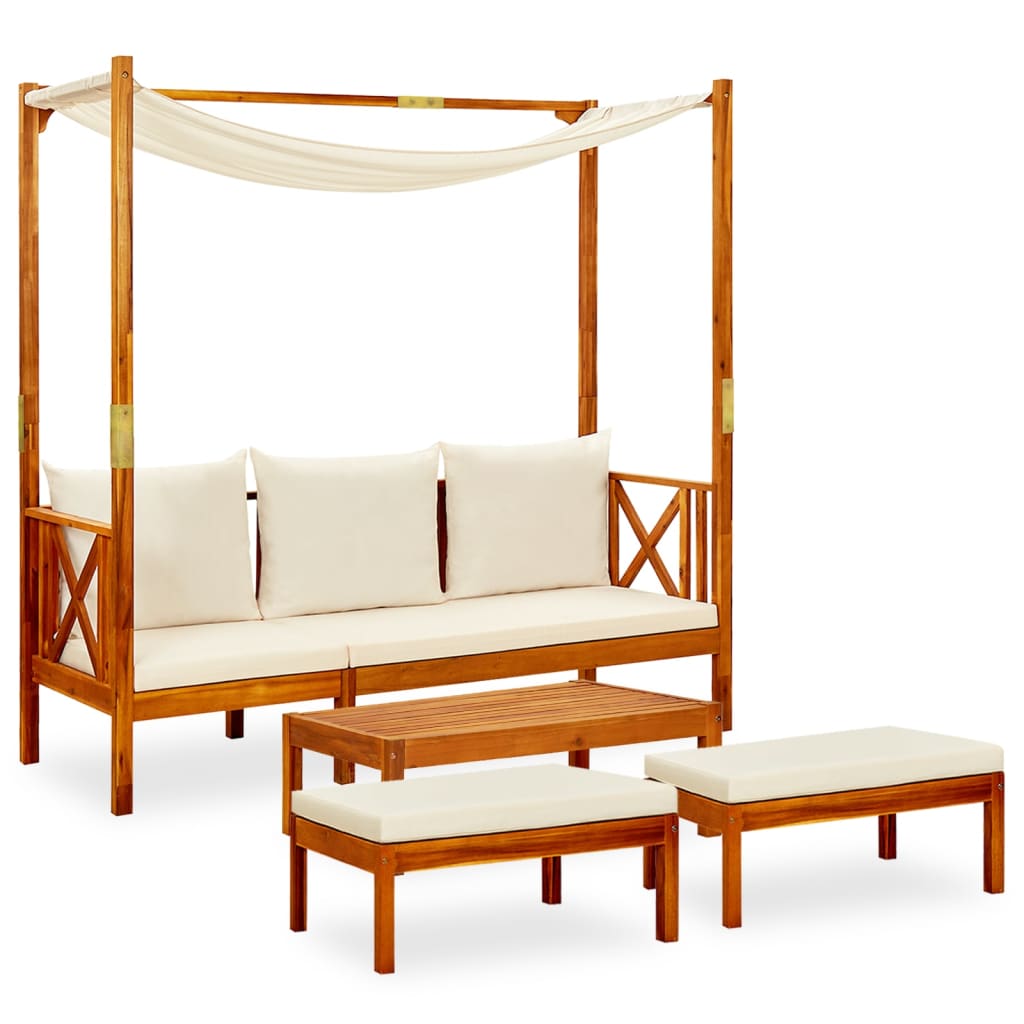 Garden Bench with Table & Footrests Solid Acacia Wood