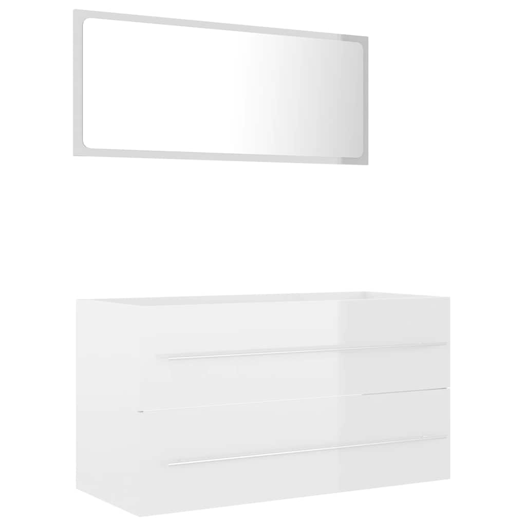 2 Piece Bathroom Furniture Set High Gloss White Engineered Wood