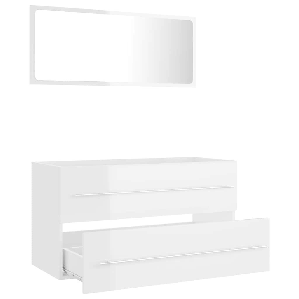 2 Piece Bathroom Furniture Set High Gloss White Engineered Wood