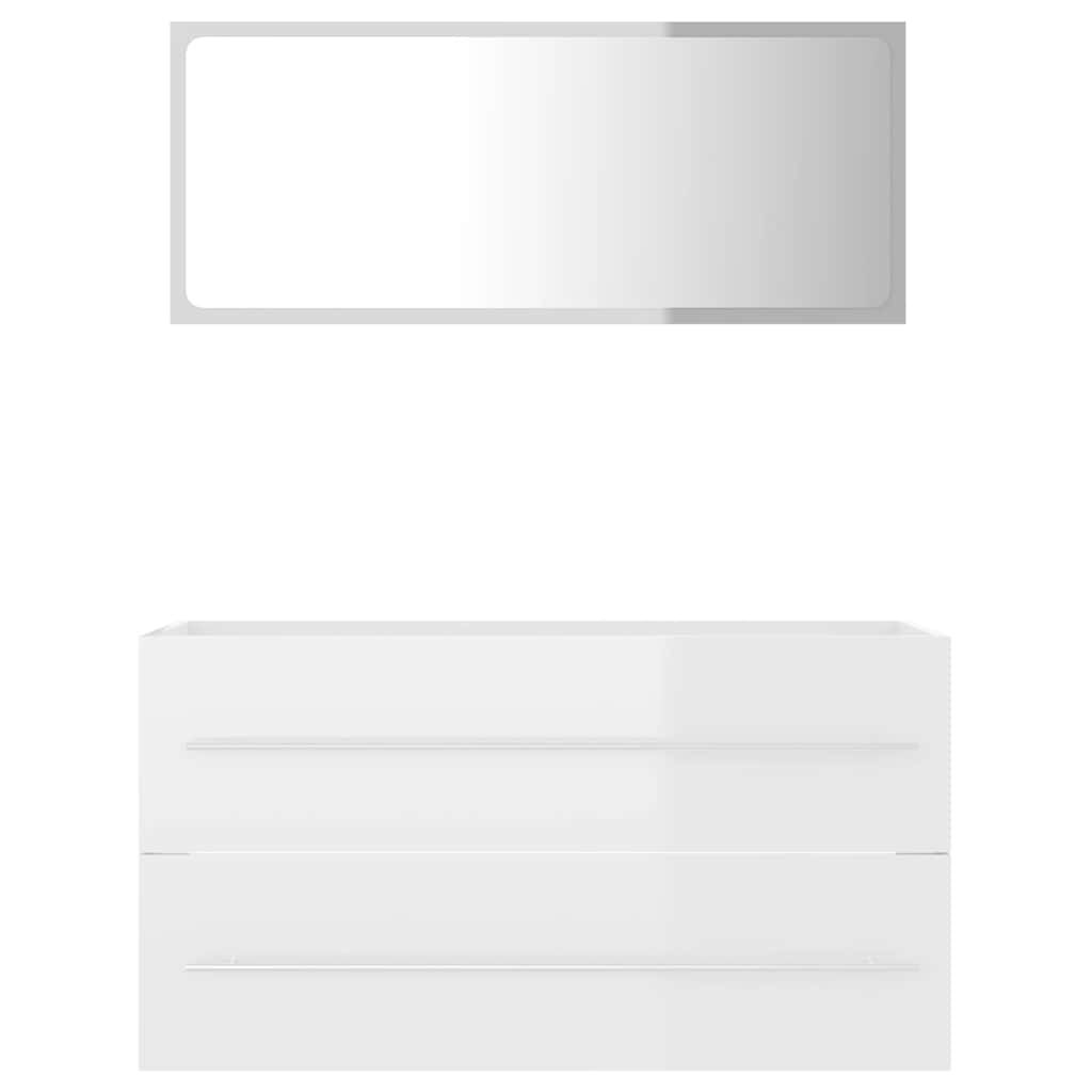 2 Piece Bathroom Furniture Set High Gloss White Engineered Wood