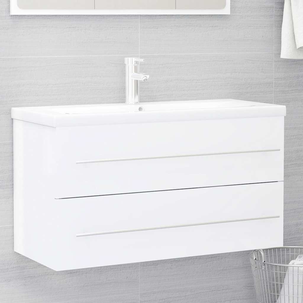 2 Piece Bathroom Furniture Set High Gloss White Engineered Wood