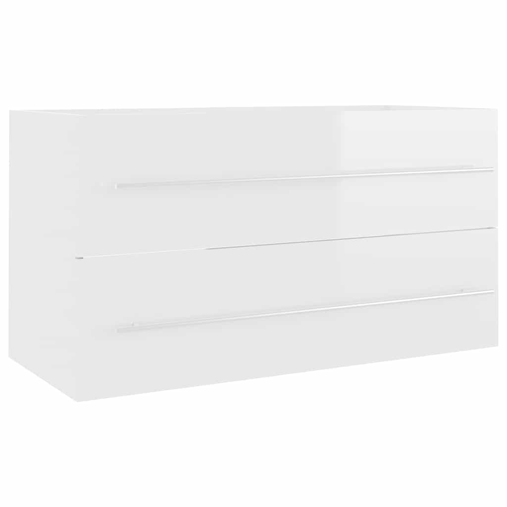 2 Piece Bathroom Furniture Set High Gloss White Engineered Wood