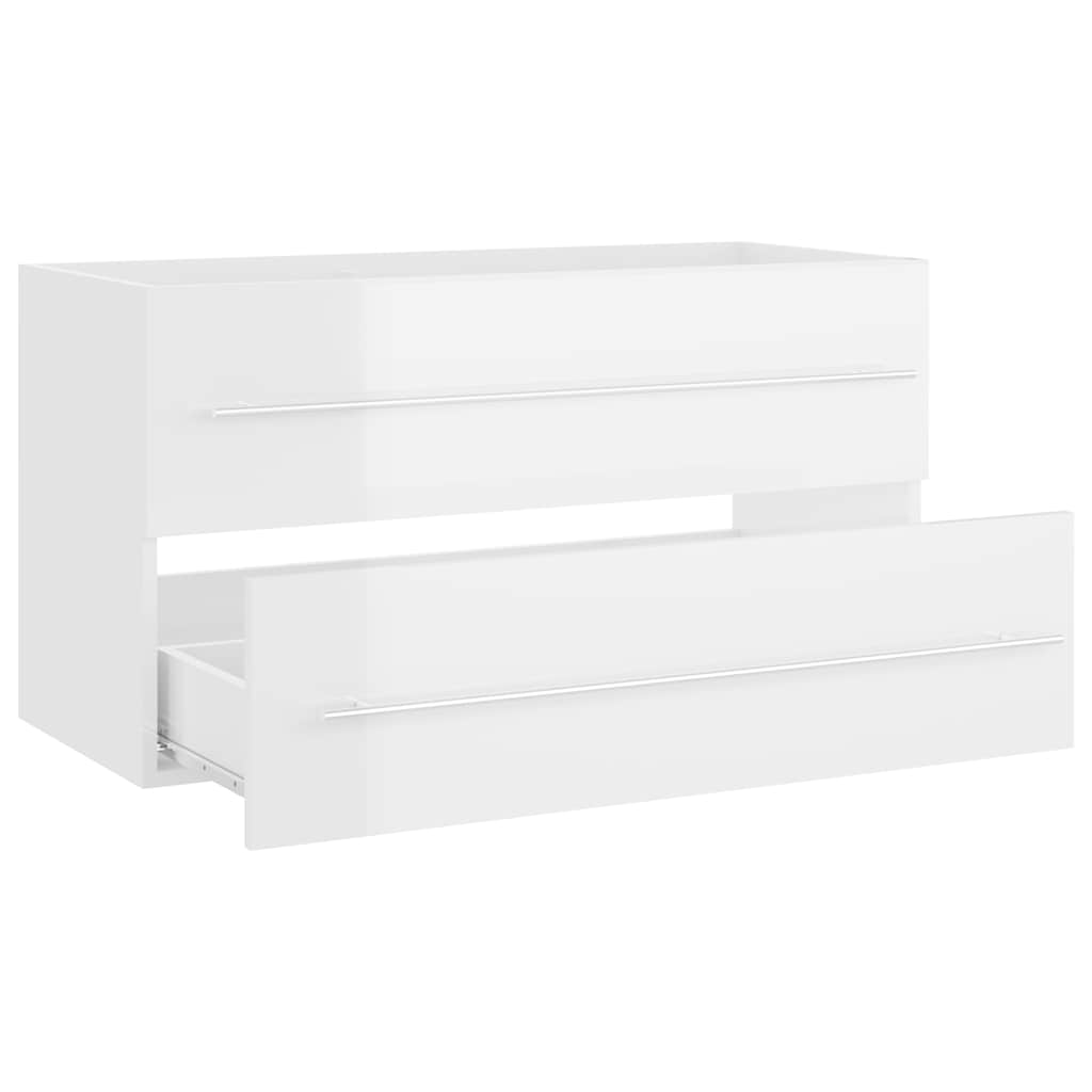 2 Piece Bathroom Furniture Set High Gloss White Engineered Wood