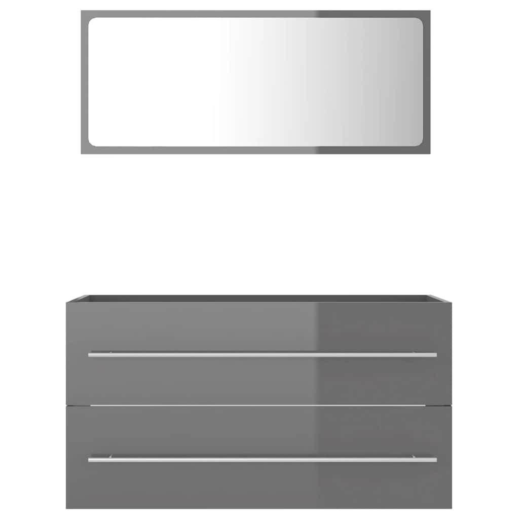 2 Piece Bathroom Furniture Set High Gloss Grey Engineered Wood